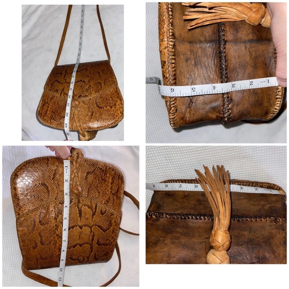 Women’s‎ VINTAGE Snake skin Leather Tan hippie boho crossbody/shoulder bag - Picture 6 of 16